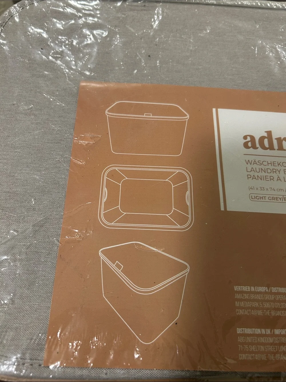 ADRIAN Cloth Fabric Light Gray Laundry Basket & Lid BRAND NEW FACTORY SEALED